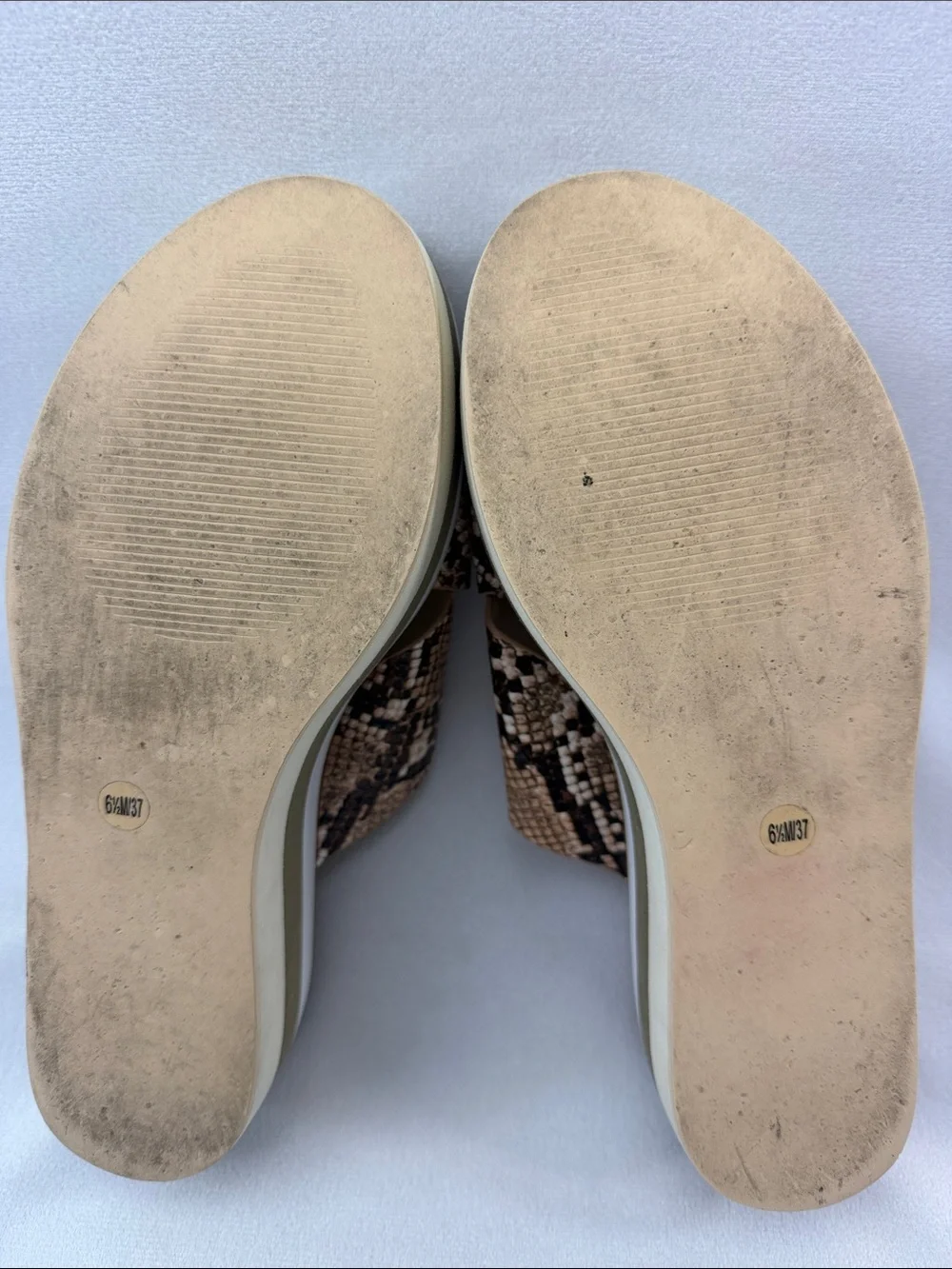 Vince Camuto Snake Print Platform Slide Sandals in Cream Brown Tan